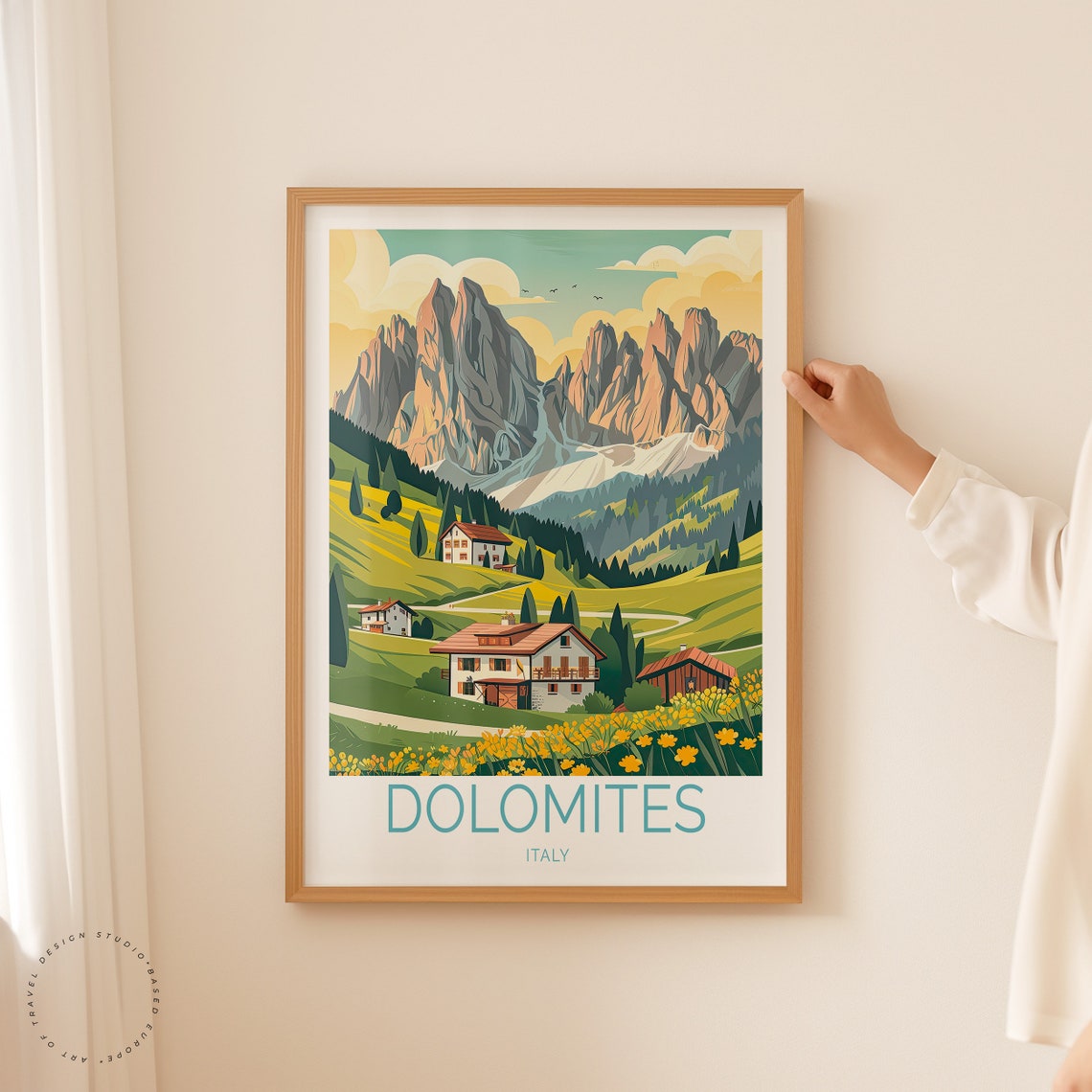 Dolomites Italy Alpine Village Beneath Dramatic Peaks Poster - Image 2