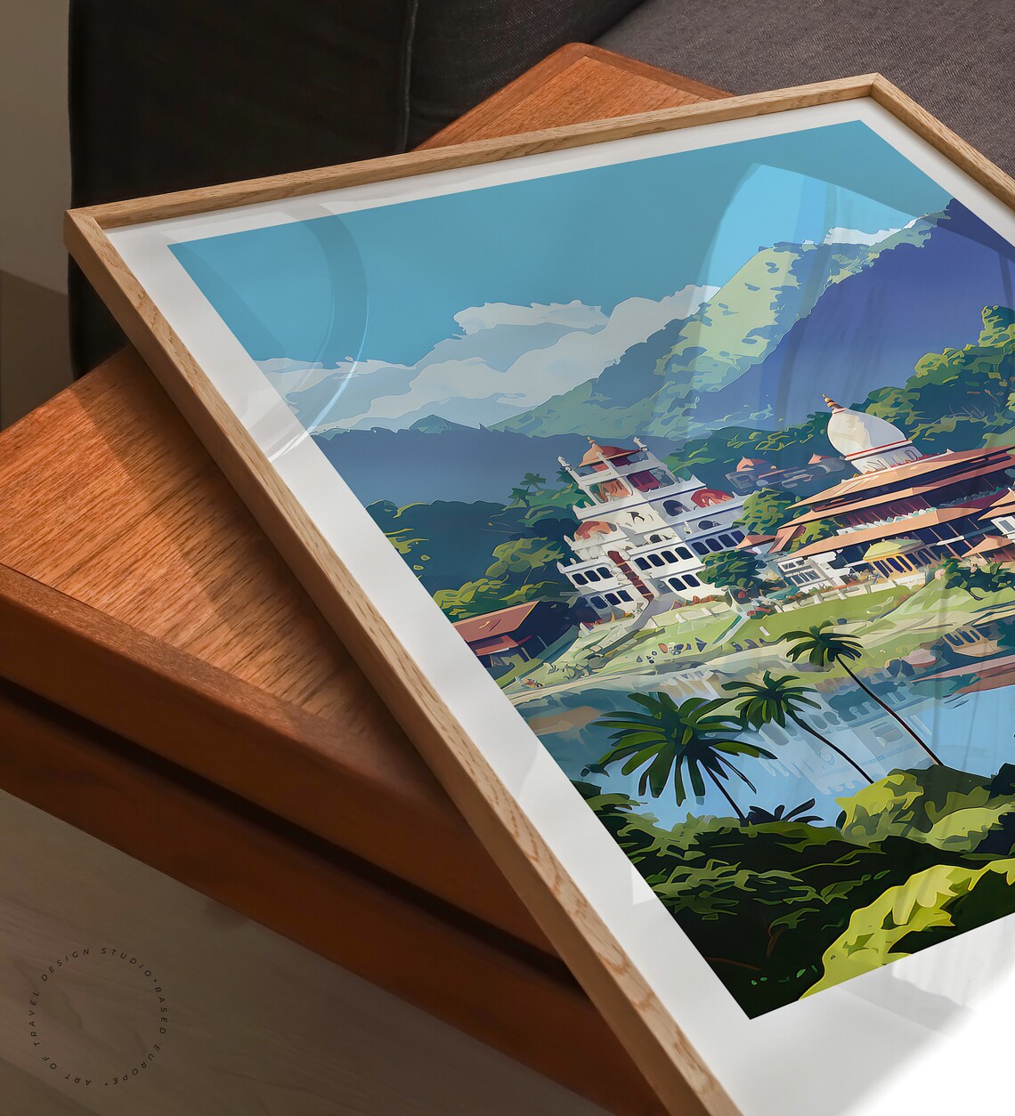 Kandy Sri Lanka Temple of the Tooth Lakeside Painted Art Poster - Image 3