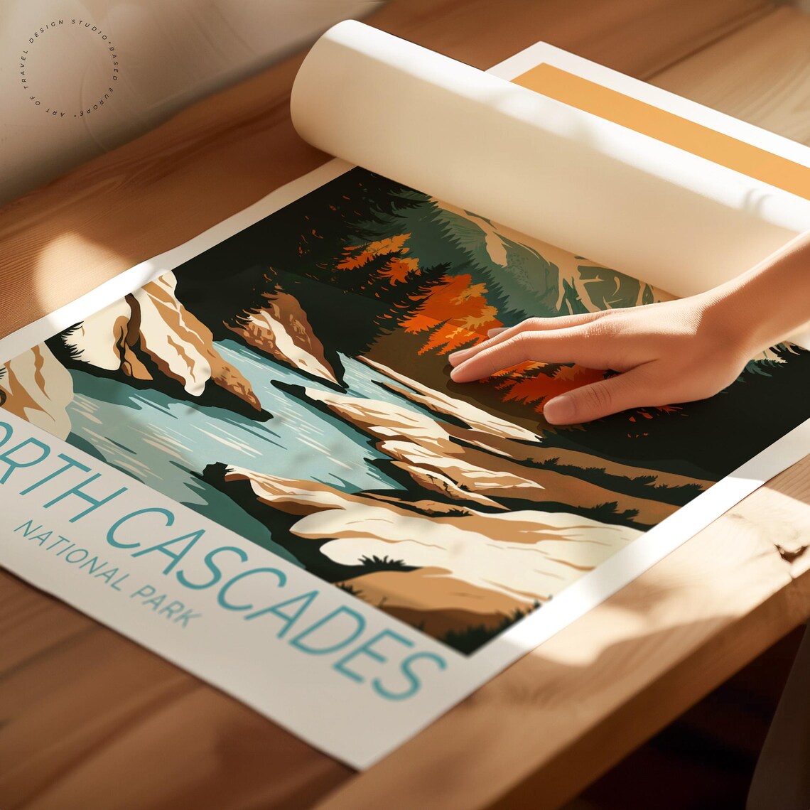 North Cascades National Park Sunset Snowy Peak Fall Forest River Poster - Image 2