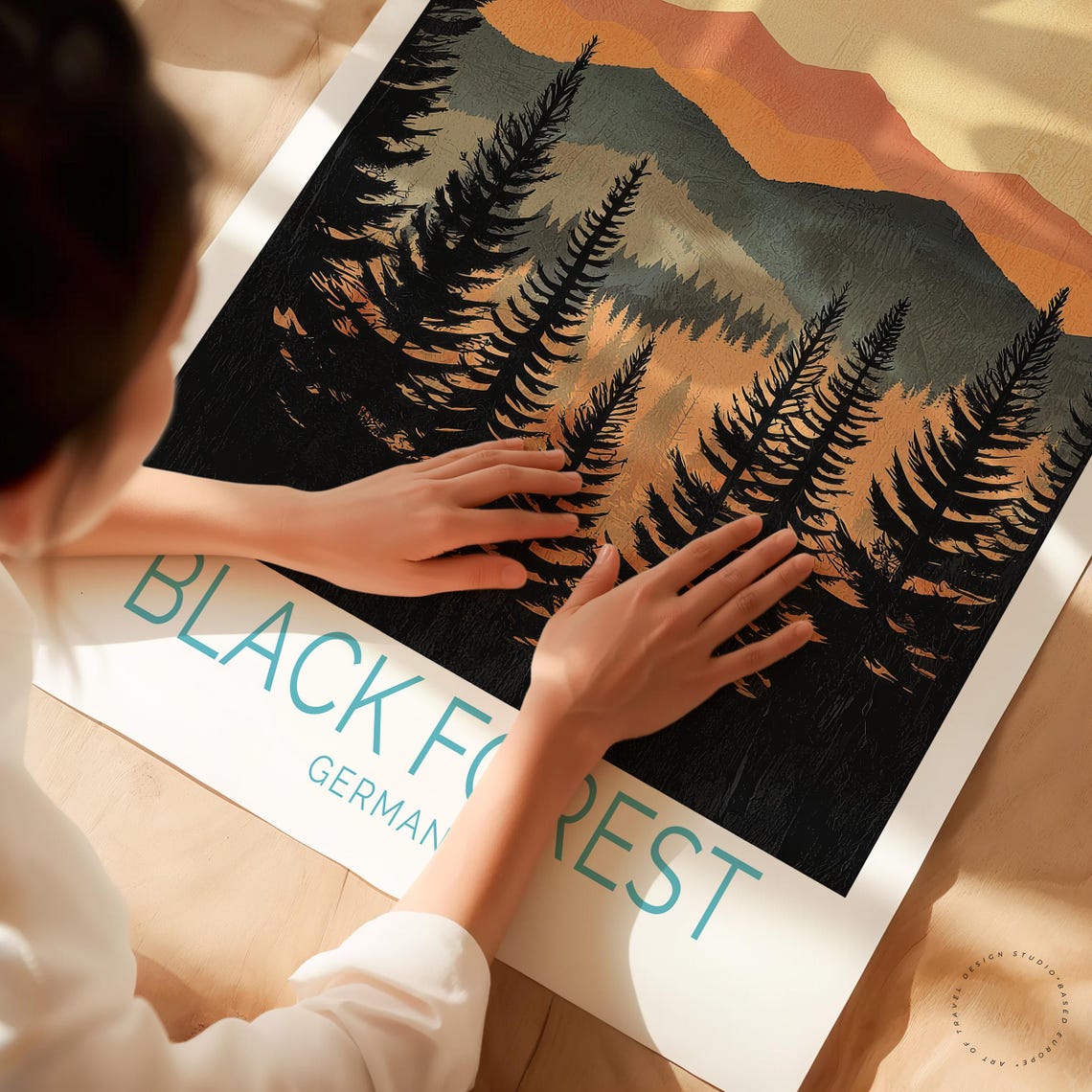 Black Forest Germany Pine Silhouette Golden Mountain Range Poster - Image 3