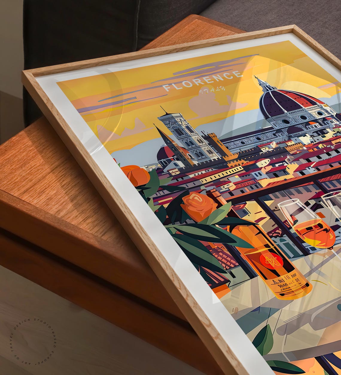 Florence Italy Sunset Duomo Rooftop Terrace Wine View Poster - Image 3