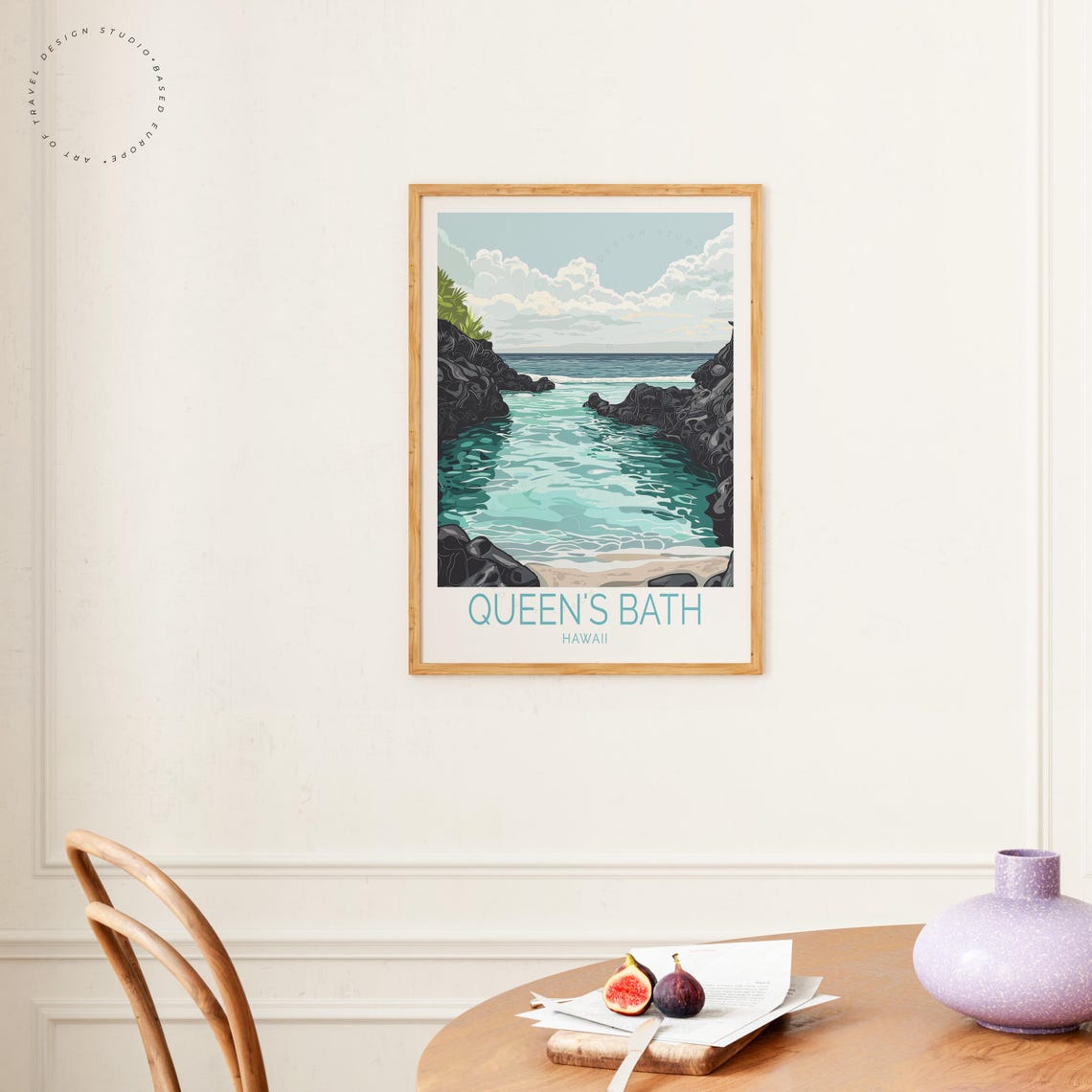 Queen's Bath Kauai Hawaii Lava Rock Tide Pool Ocean Vintage Poster - Image 4