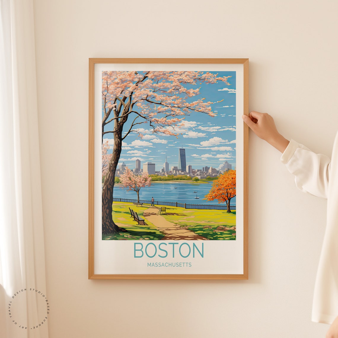 Boston Massachusetts Blossoming Cherry Tree Riverfront Poster - Image 2