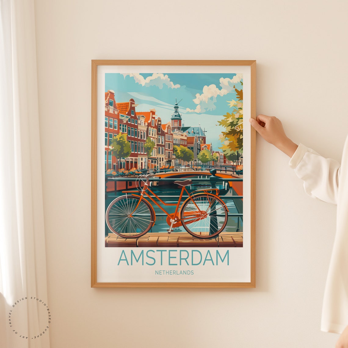 Amsterdam Netherlands Canal Bridge With Classic Red Bicycle Poster - Image 2