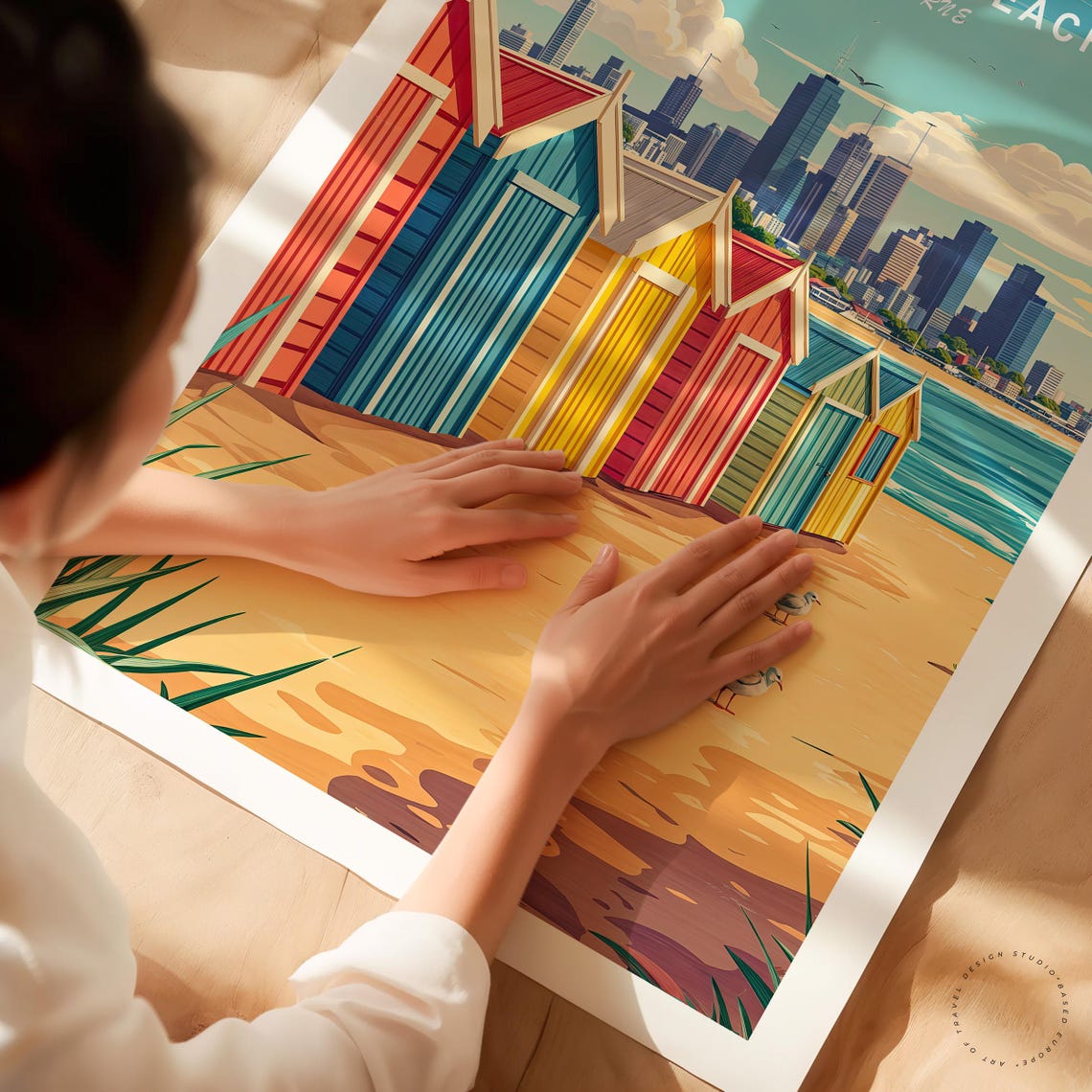 Brighton Beach Melbourne Colorful Bathing Boxes Skyline Seaside Poster - Image 3
