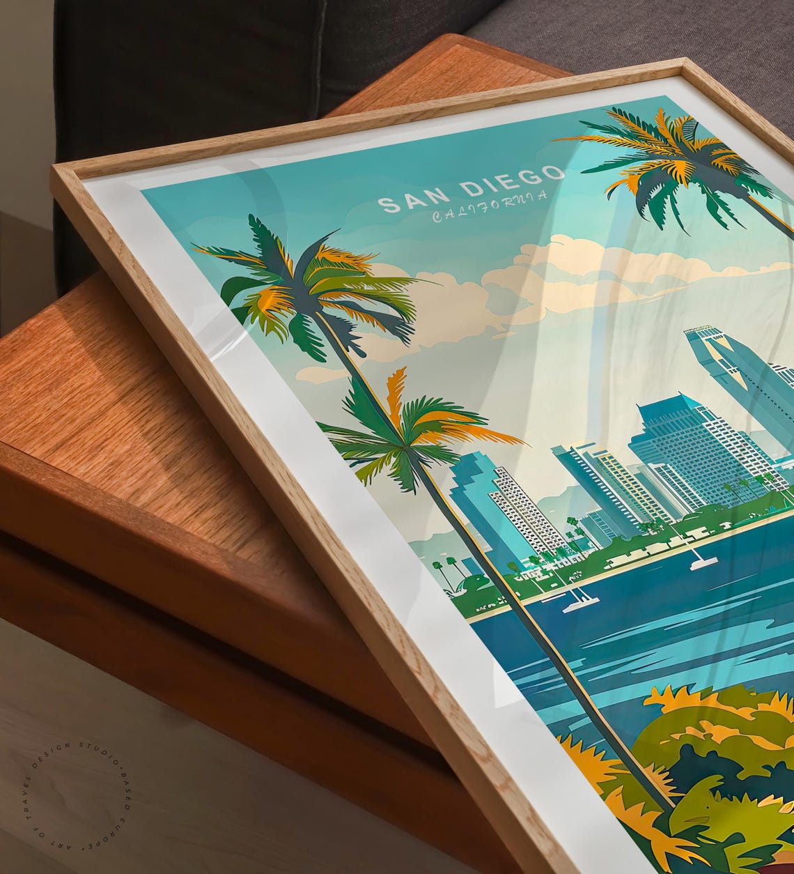 San Diego California Skyline Harbor Sailboats Palm Trees View Poster - Image 6
