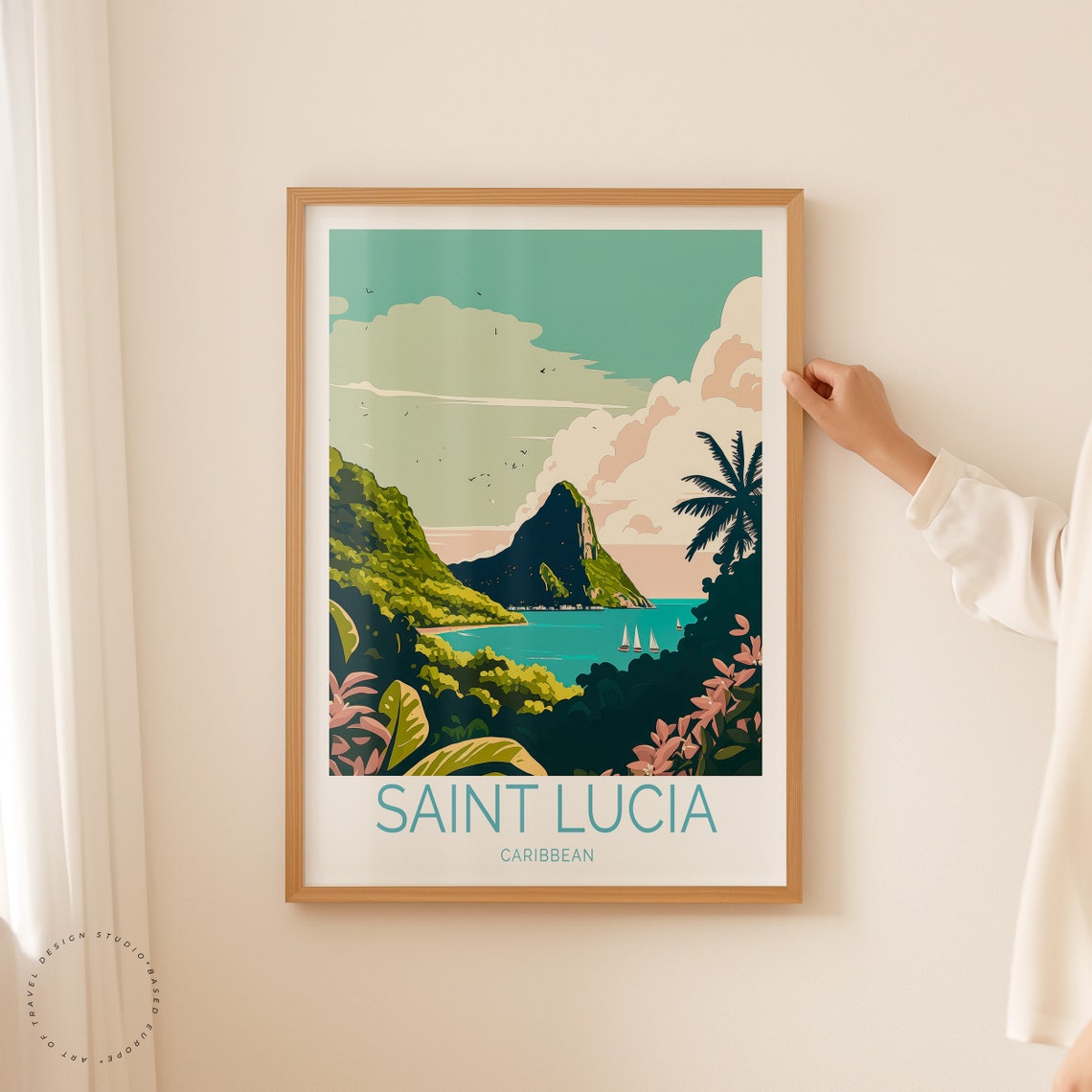 Beautiful Saint Lucia Caribbean Pitons Tropical Sailing Poster - Image 2
