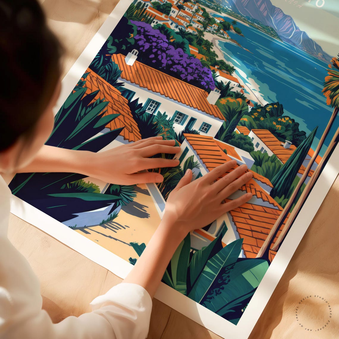 Montecito California Coastal Villas Ocean View Sunset Travel Poster - Image 3