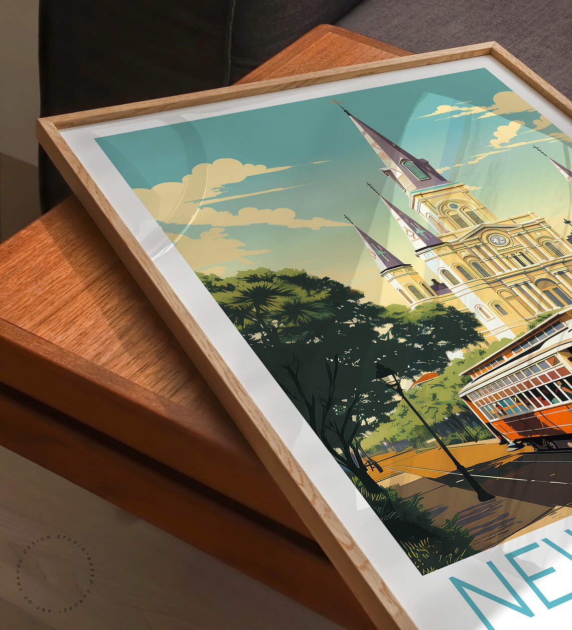 New Orleans Louisiana Cathedral Streetcar Vintage Travel Poster - Image 3