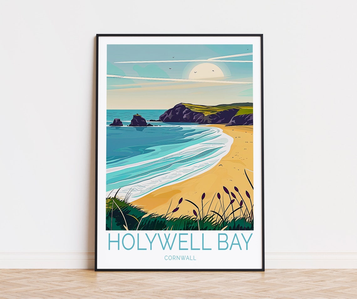 Holywell Bay Cornwall Sandy Beach And Sea Cliffs In Sunlight Poster
