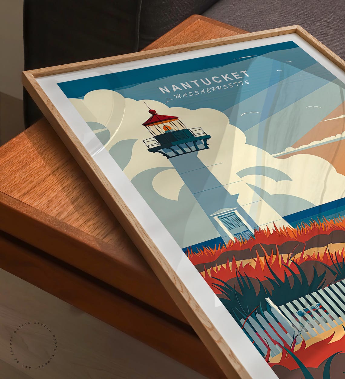 Nantucket Massachusetts Lighthouse Sunset Sailboat Beach Poster - Image 3