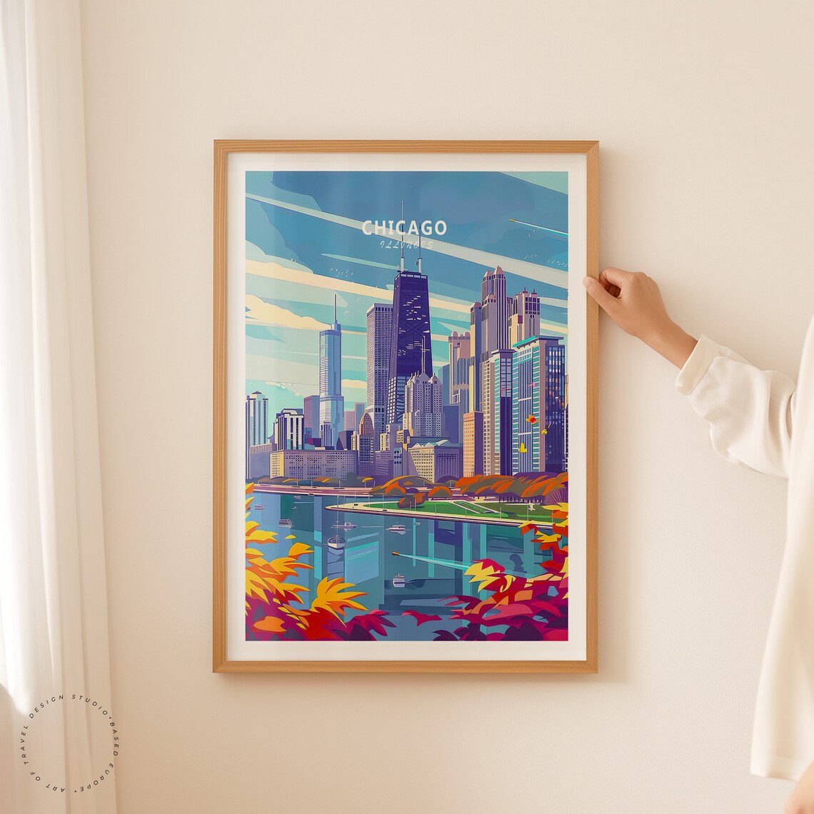 Chicago Illinois Skyline Lakefront Autumn Foliage Travel Poster - Image 2