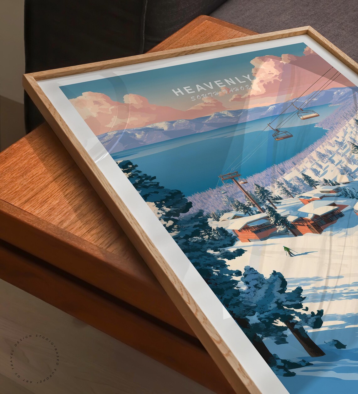Heavenly South Tahoe Snowy Ski Village Lake View Vintage Art Poster - Image 6