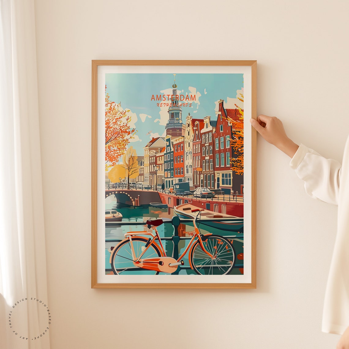 Amsterdam Netherlands Canal Bicycle Gabled Houses Bridge Poster - Image 2