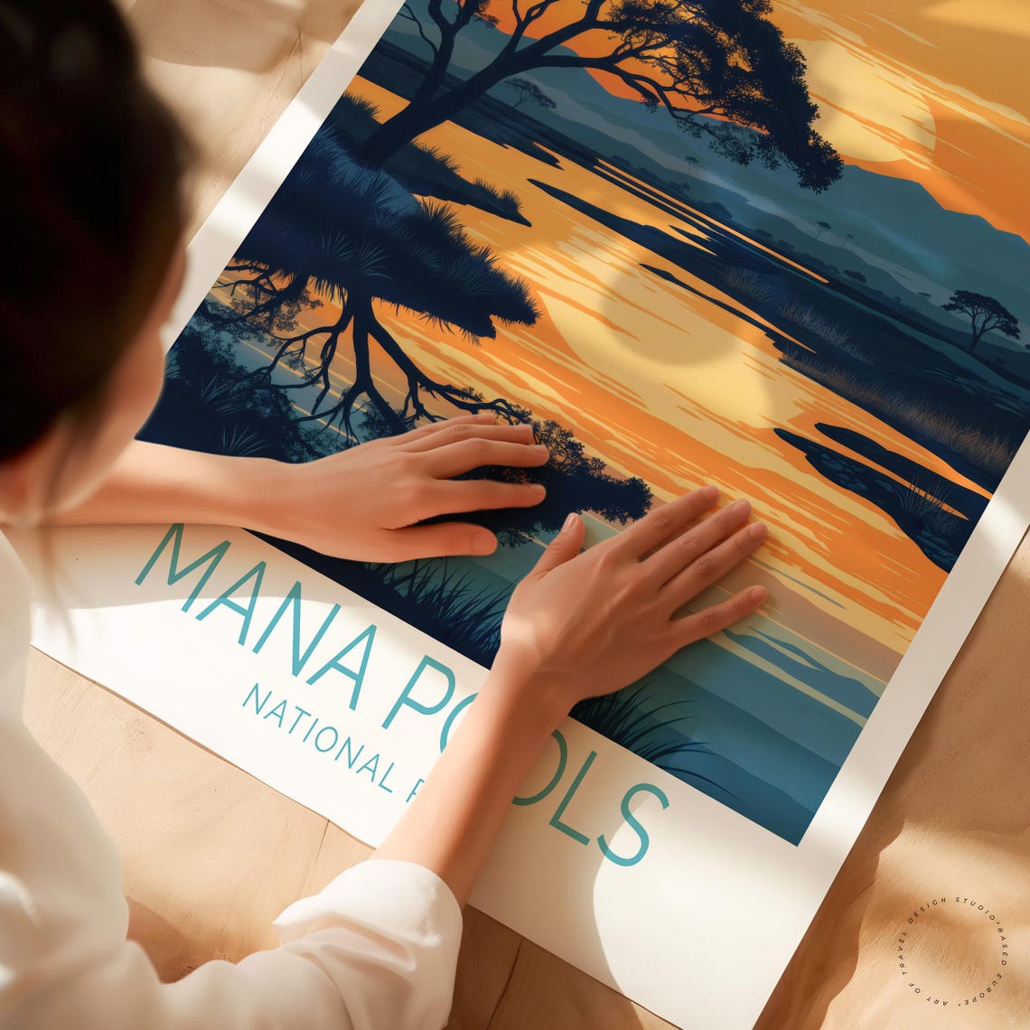 Mana Pools National Park Sunset River Acacia Safari Vintage Poster - Image 3