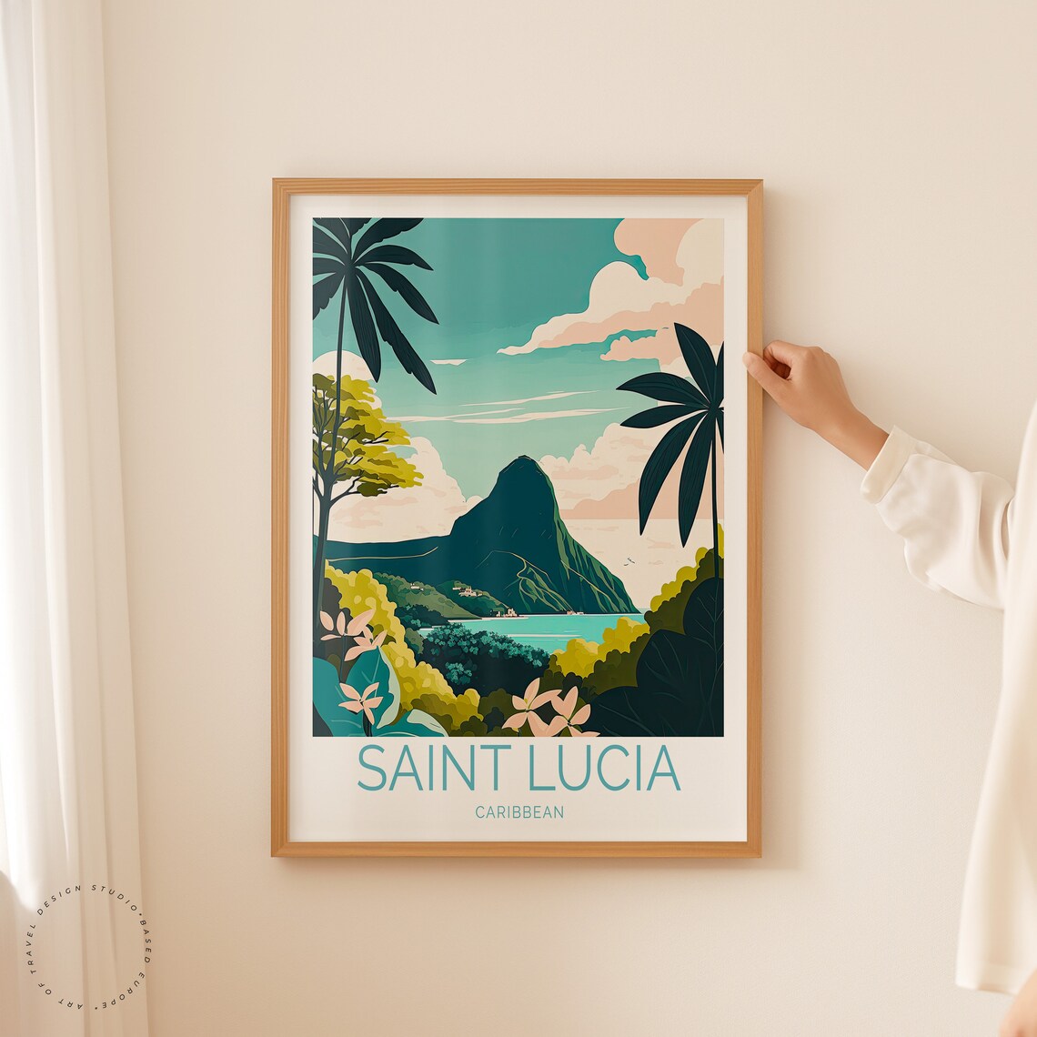 Saint Lucia Caribbean Piton Peaks Tropical Garden View Travel Poster - Image 2