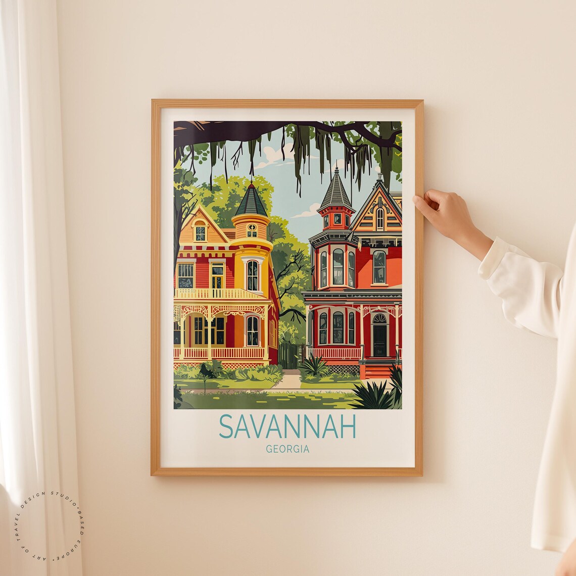 Savannah Georgia Victorian Houses Spanish Moss Street Scene Poster - Image 2