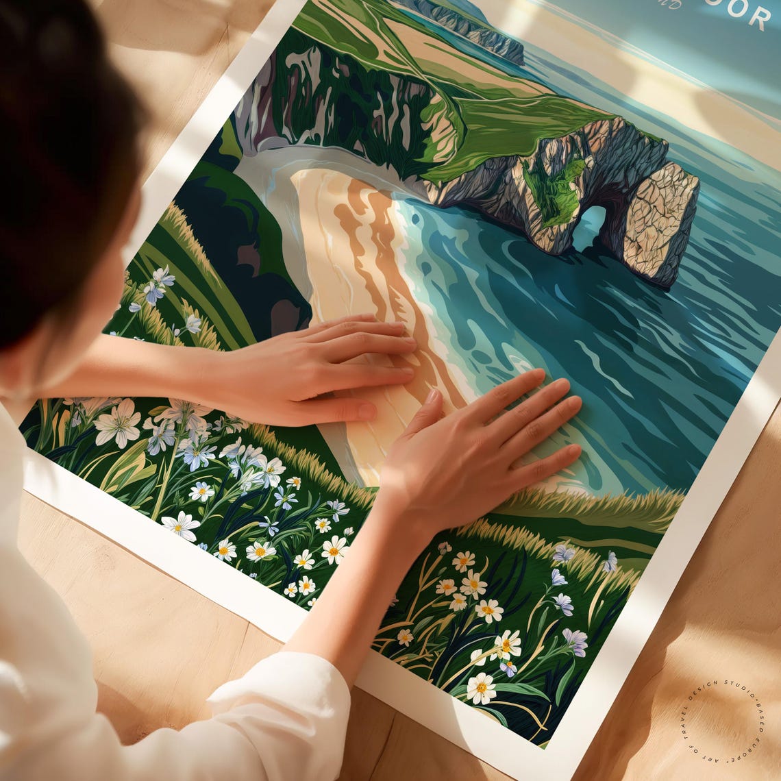 Durdle Door England Limestone Arch Coastal Beach Wildflowers Poster - Image 3