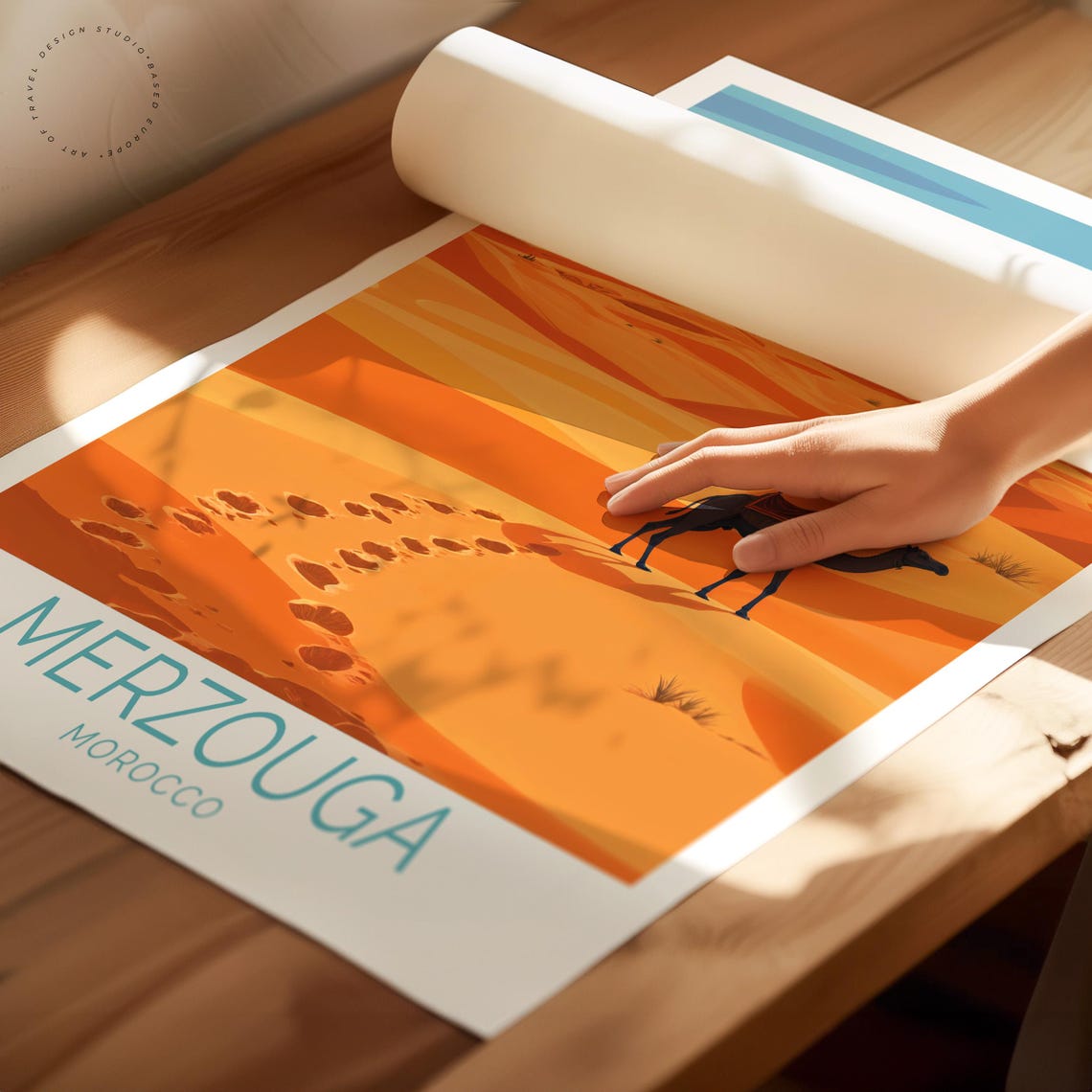 Merzouga Morocco Sahara Desert Camel Orange Dunes Wanderlust Poster - Image 2