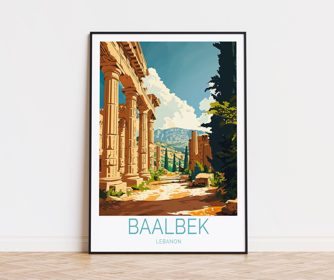 Baalbek Travel Poster, Lebanon Temple Wall Art