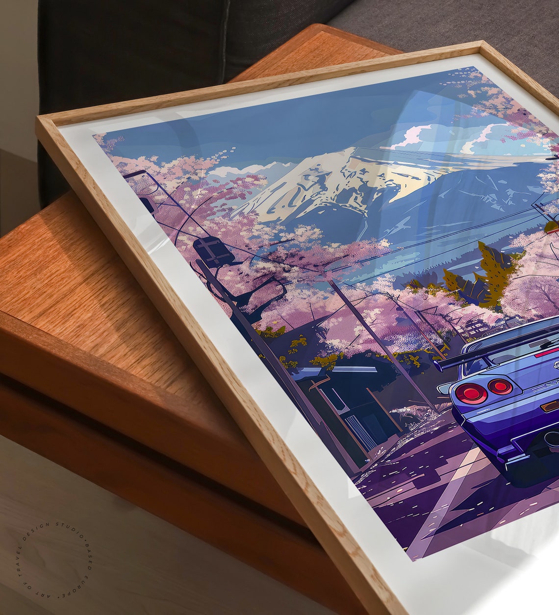 Nissan Skyline GT-R Rear View Cherry Blossom Mount Fuji Poster - Image 3