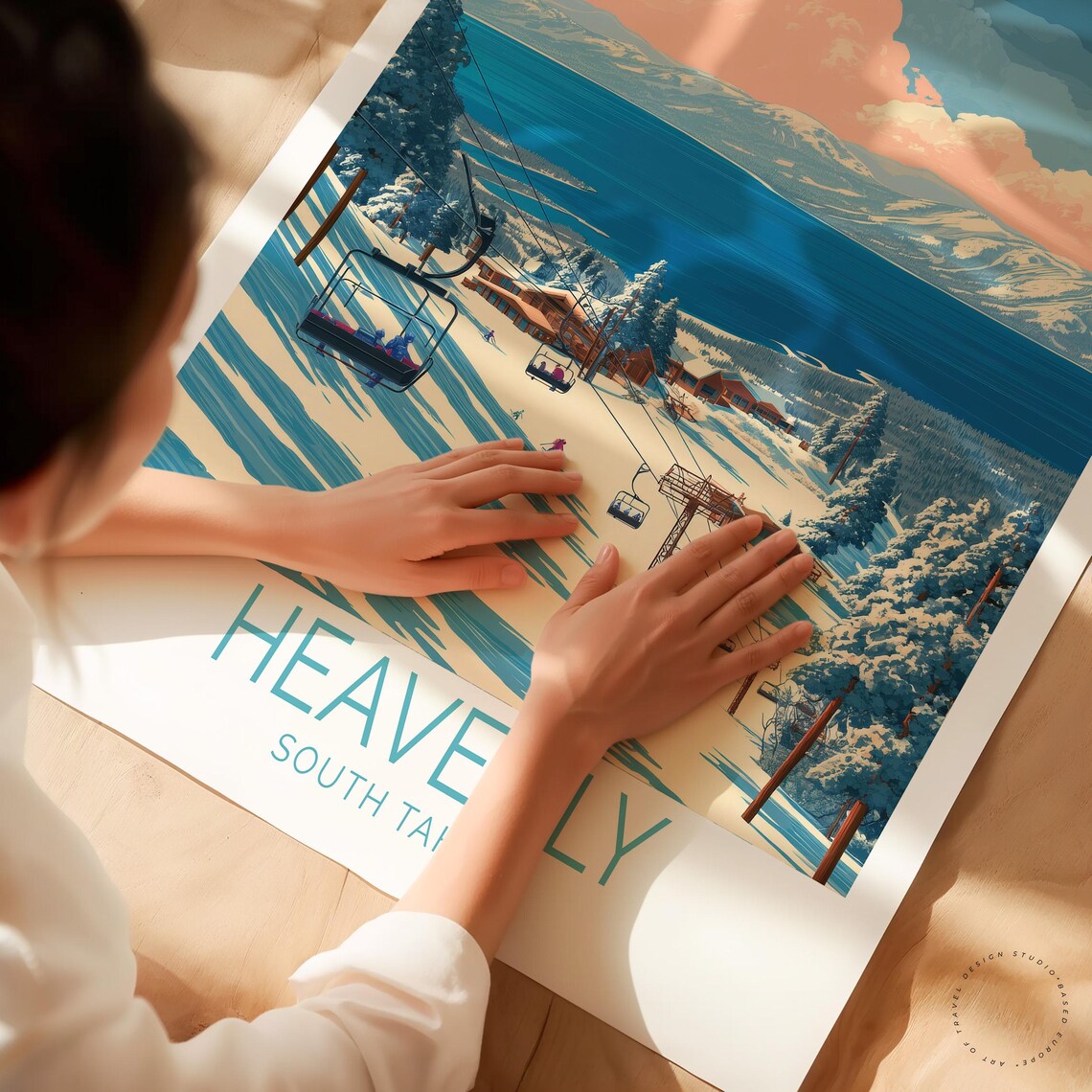 Heavenly South Tahoe Chairlift Mountain Ski Vintage Travel Art Poster - Image 3