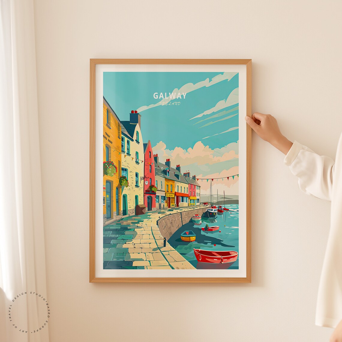 Galway Ireland Quayside Street Colorful Shops Boats Top Title Poster - Image 2