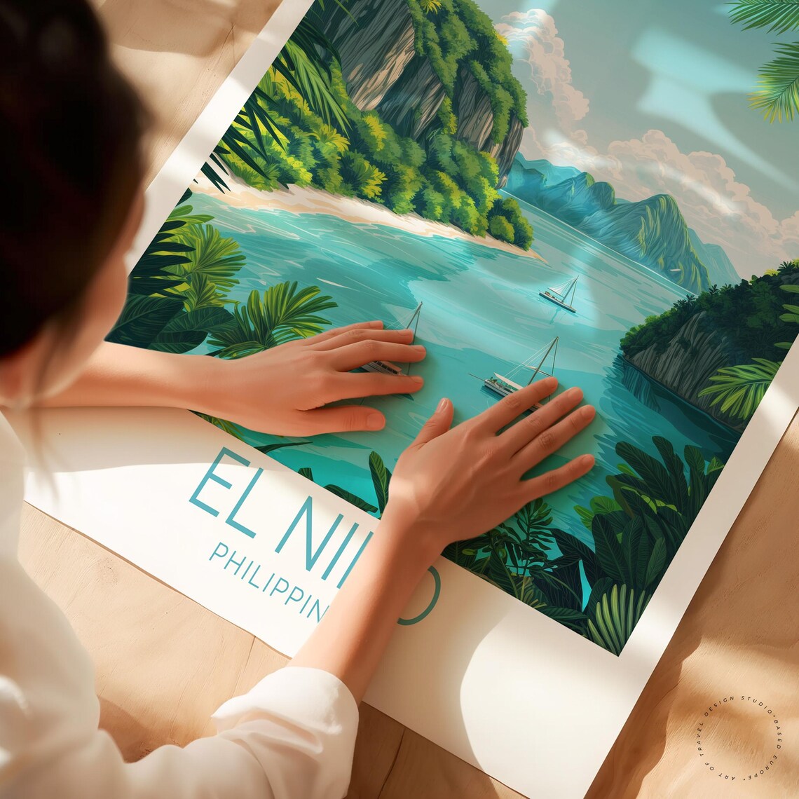 El Nido Philippines Tropical Bay Sailboats Vintage Travel Poster - Image 3