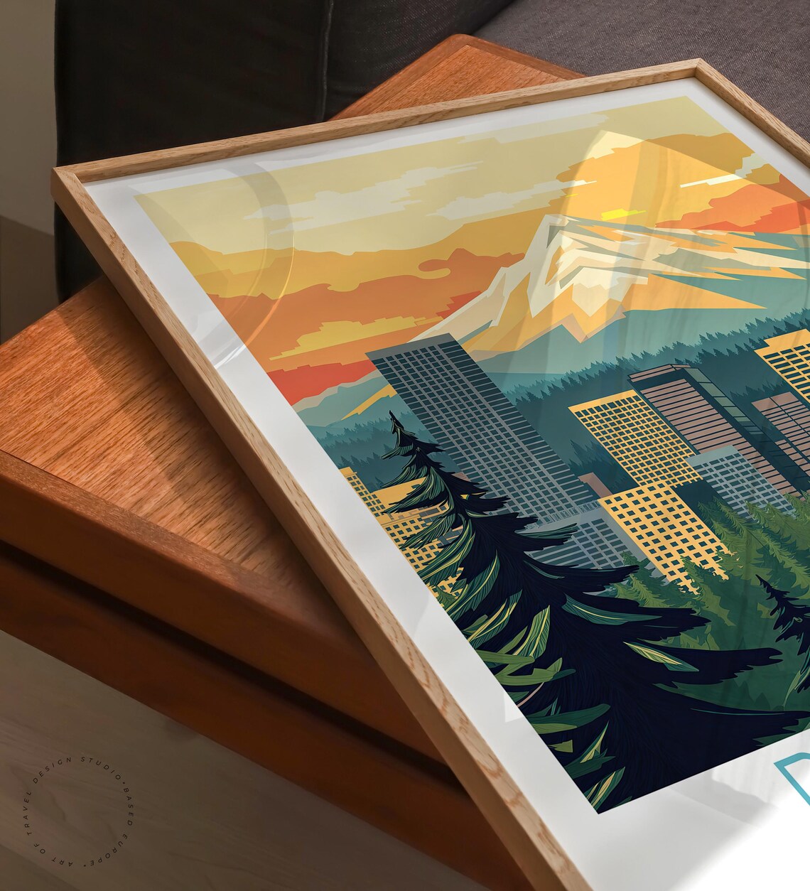 Portland Oregon Mount Hood Golden Sunrise City Skyline Poster - Image 3