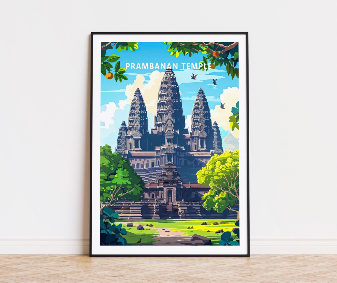 Prambanan Temple Indonesia Ancient Stone Towers in a Green Park Poster