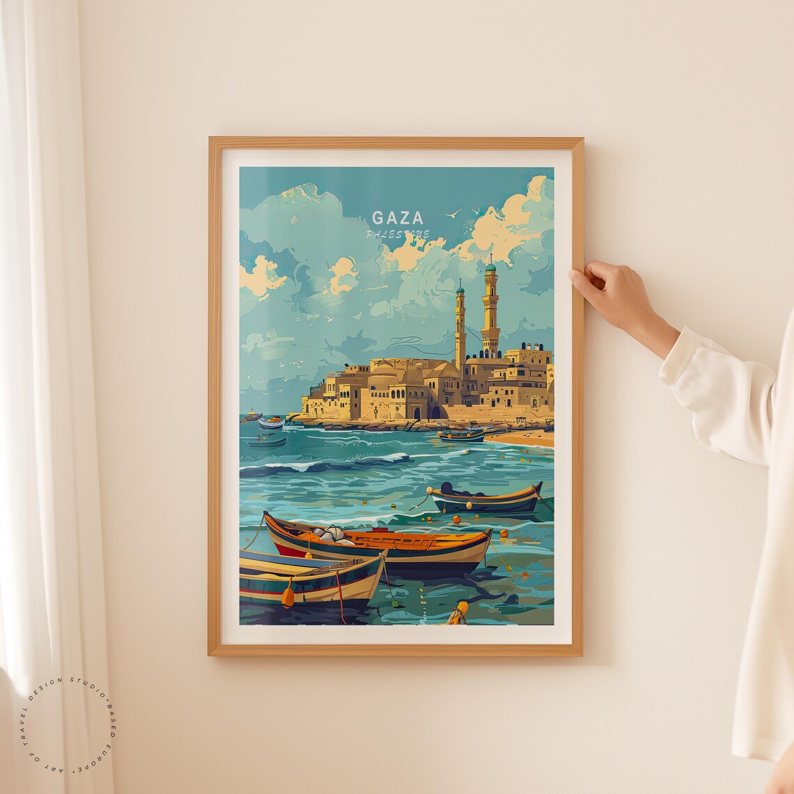 Gaza Palestine Coastal Old Town Colorful Fishing Boats Poster - Image 2