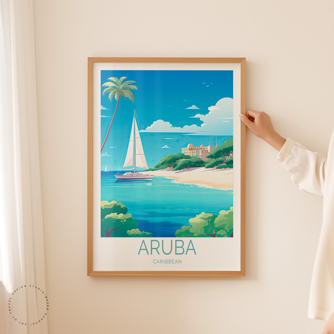 Aruba Caribbean Sailing Day Turquoise Beach Scene Travel Poster - Image 2