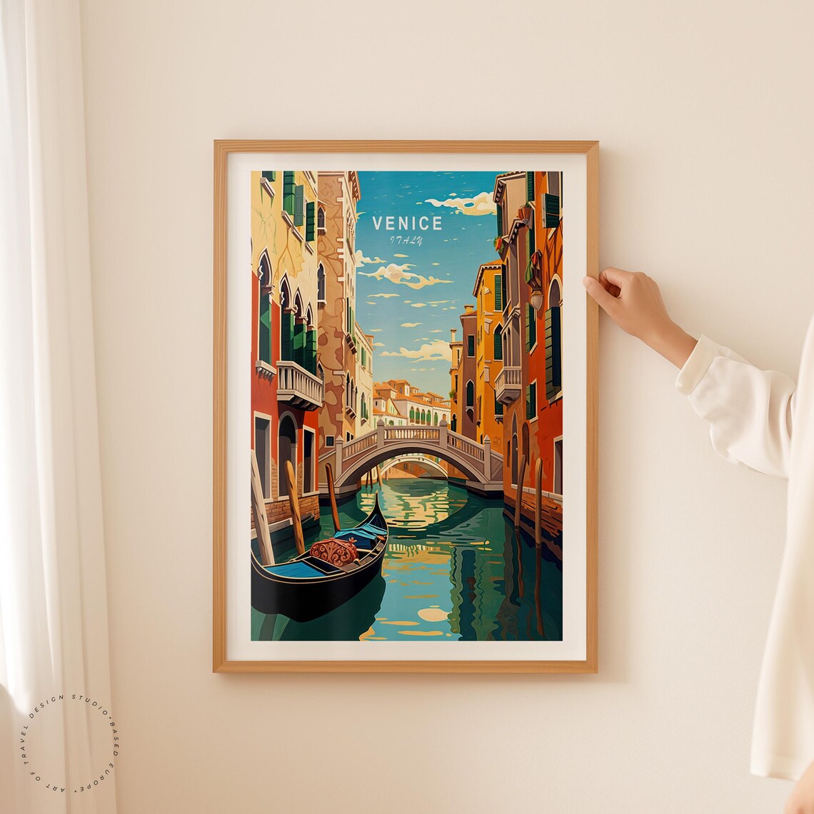 Venice Italy Gondola Canal Bridge Vintage Travel Illustration Poster - Image 5