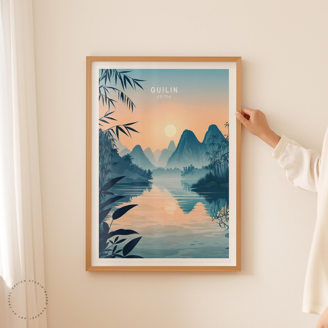 Guilin China Karst Mountains Sunset River Bamboo Vintage Travel Poster - Image 5