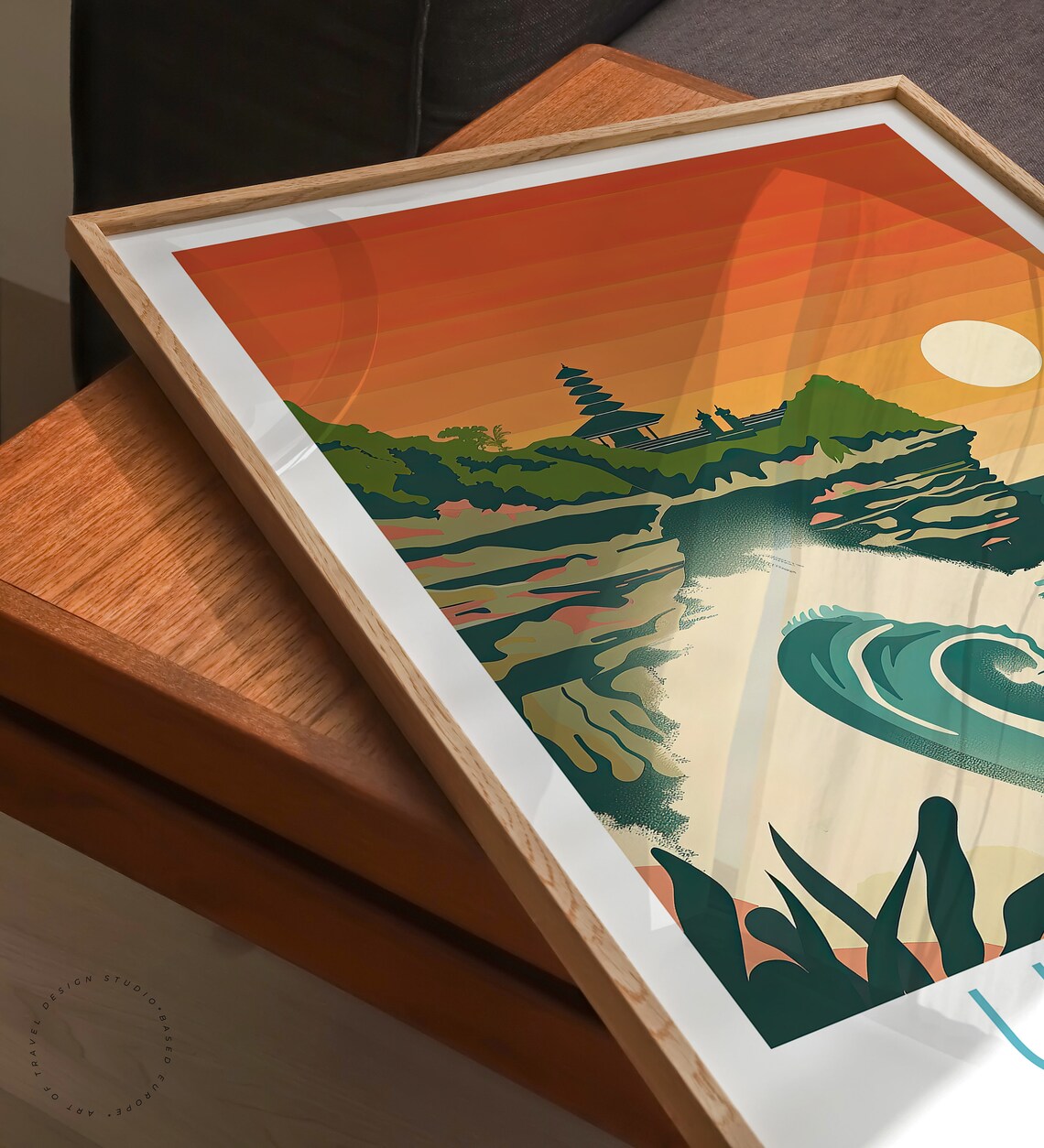 Uluwatu Bali Temple Cliff Sunset Surf Wave Retro Travel Poster - Image 3