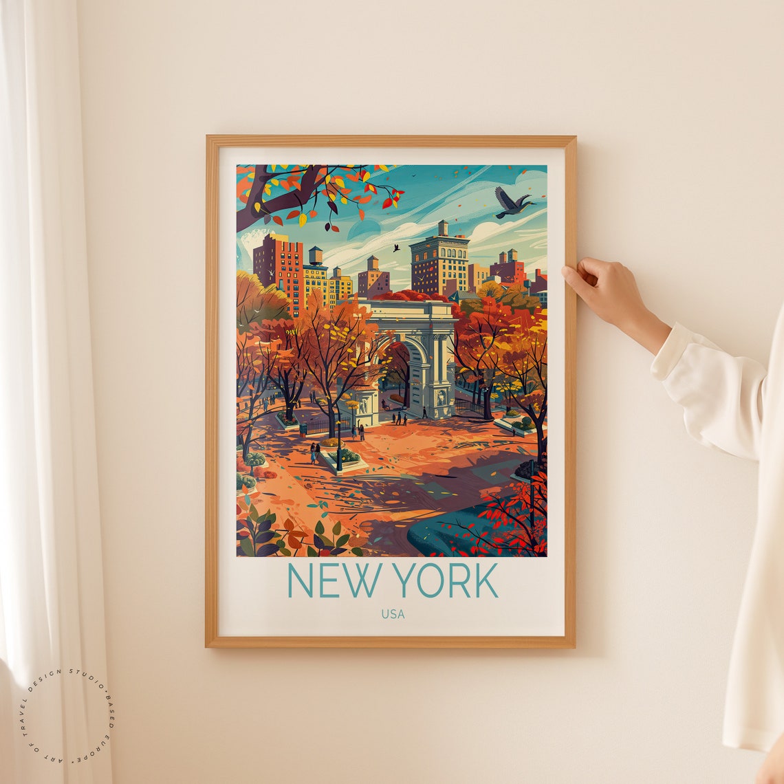 New York Washington Square Arch Autumn Park Afternoon Scene Poster - Image 2