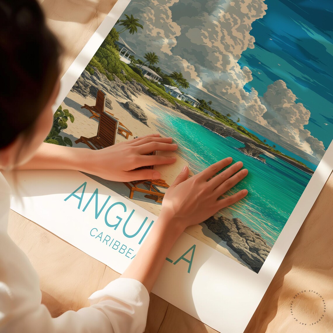 Anguilla Caribbean Beach Lounge Chairs Turquoise Sea Travel Poster - Image 3