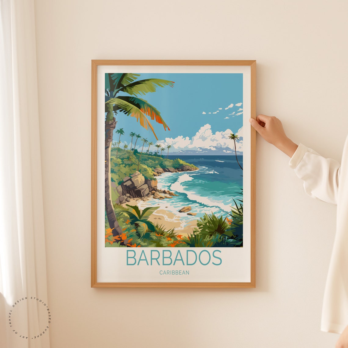 Barbados Caribbean Tropical Cove Palm Beach Ocean View Wall Art - Image 2