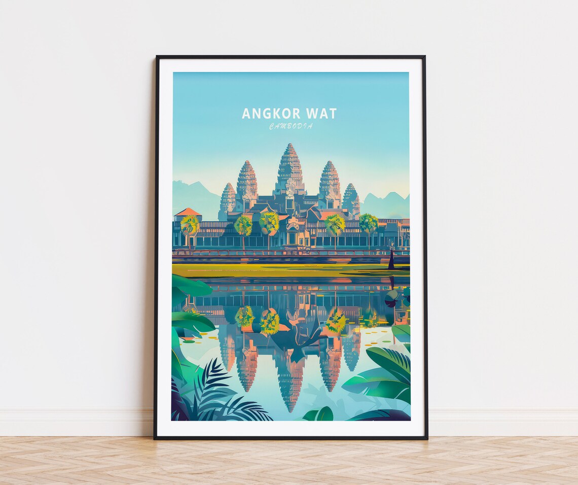 Angkor Wat Travel Poster, Cambodia Wall Art