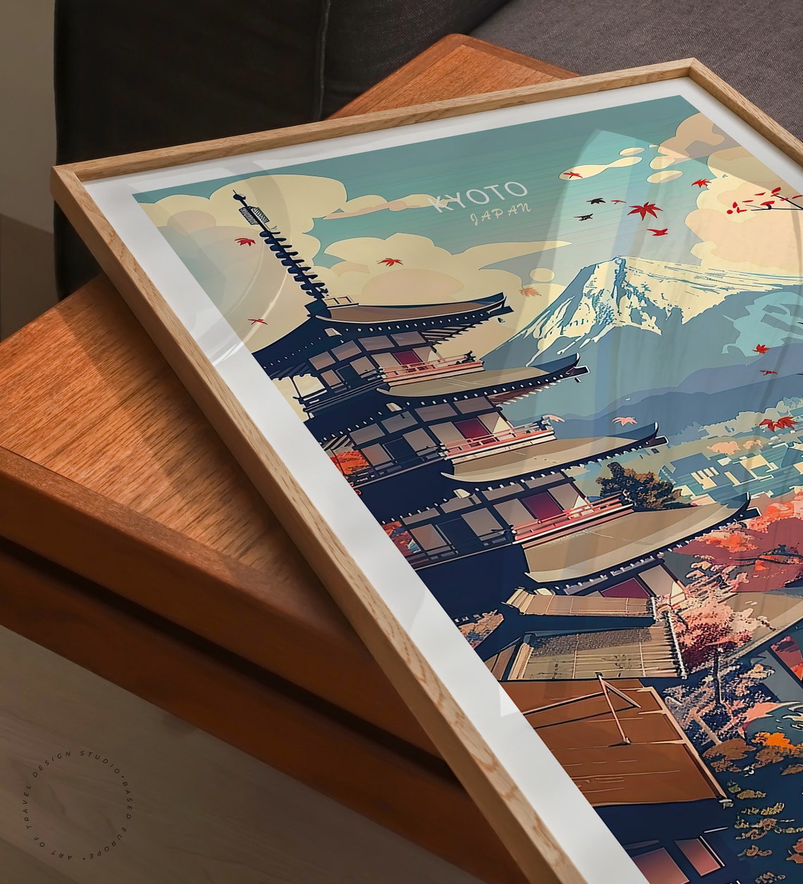 Kyoto Japan Autumn Pagoda Mount Fuji Red Maple Leaves Poster - Image 3