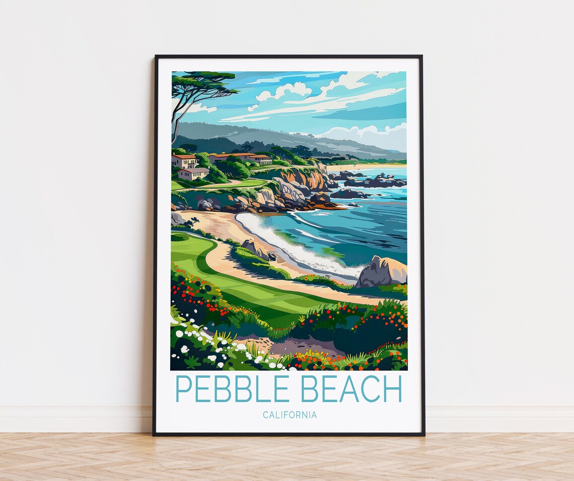 Pebble Beach California Coastal Golf Course Ocean Travel Poster