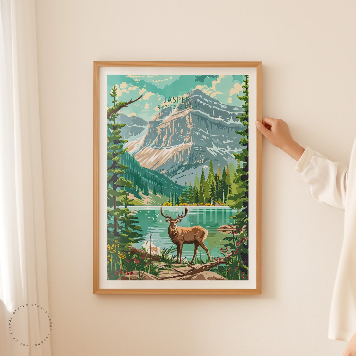 Jasper National Park Canada Elk Alpine Lake Top Title Poster - Image 2