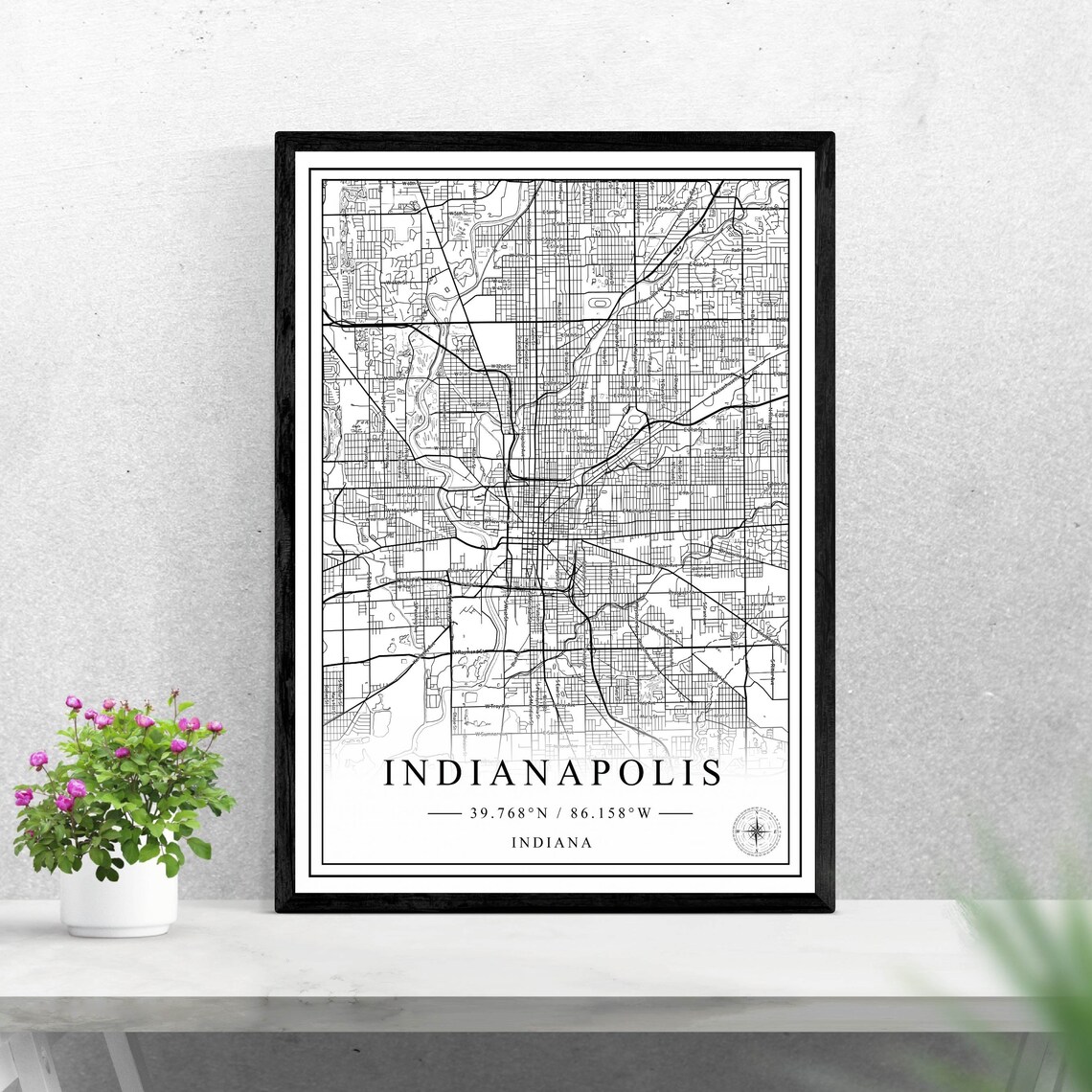 Indianapolis Indiana City Map Minimalist Black And White Wall Art