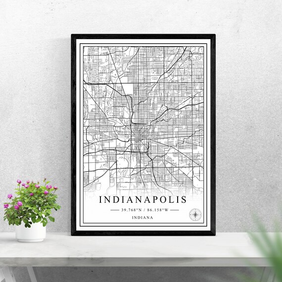 Indianapolis Indiana City Map Minimalist Black And White Wall Art