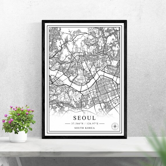 Seoul South Korea Street Map Black And White City Map Poster