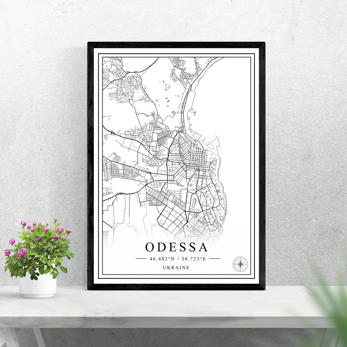 Odessa Ukraine Black and White Minimalist City Street Map Print