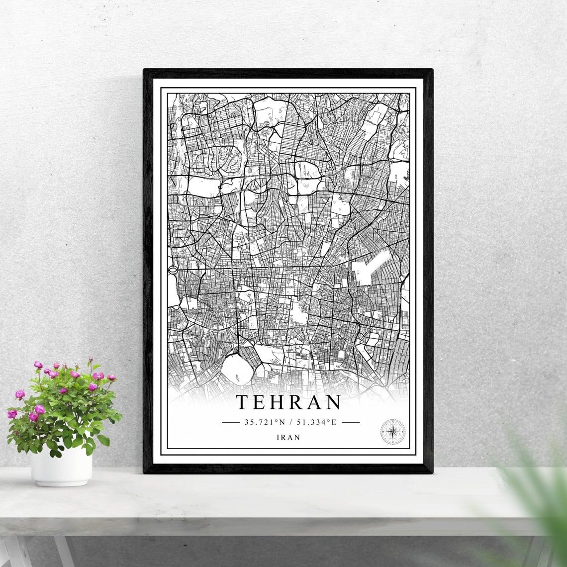 Tehran Iran Minimalist Black And White City Map Street Art Poster