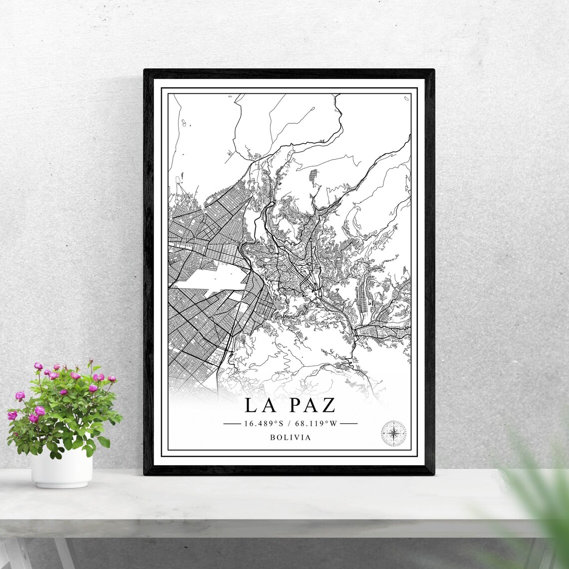 La Paz Bolivia Street Map Black And White City Map Art Poster