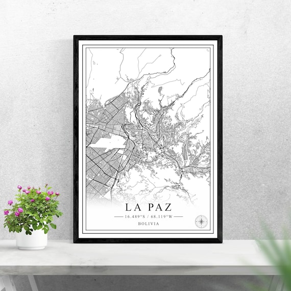 La Paz Bolivia Street Map Black And White City Map Art Poster