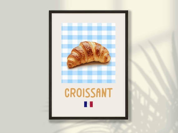 Fresh Croissant French Bakery Gingham Kitchen Foodie Art Print